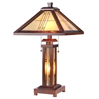 CHLOE Lighting EARLE Tiffany-style Mission 3 Light Double Lit Wooden Table Lamp