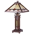 CHLOE Lighting KAY Tiffany-style Mission 3 Light Double Lit Wooden Table Lamp